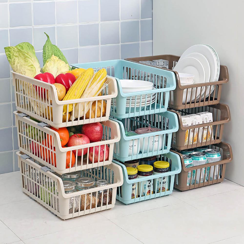 3 Layers Stackable Storage Basket Vegetables Fruit Dish Drain Basket Home Toy Snacks Cloth Seasoning Sundries